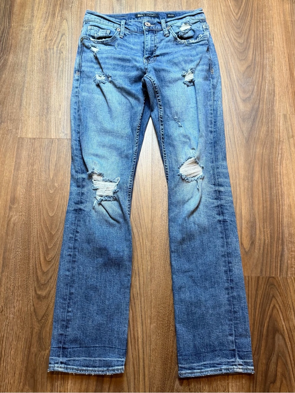 BKE Jake Straight Leg Blue Jeans Distressed Ripped Rockabilly Grunge Men’s 28x32